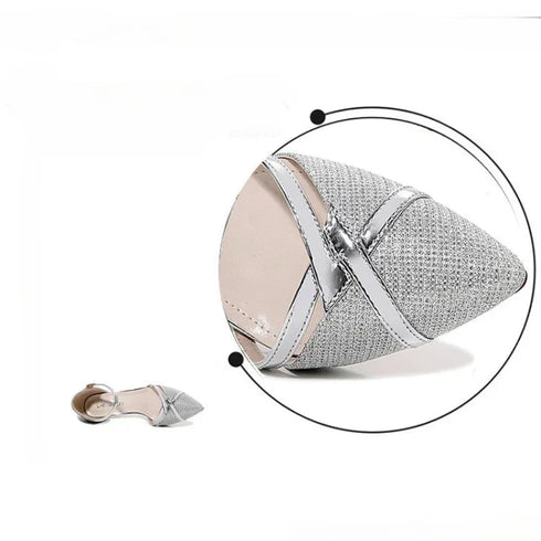 Elegant Slip-On High Heels for Women - Solid Sexy Sandals with Buckle and Sequin Design for Parties and Nightclubs